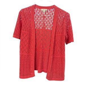 Christopher & Banks Women's Open Knit Cardigan Sweater pink